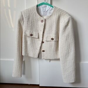 Astr Cropped Bouclé Blazer in Cream